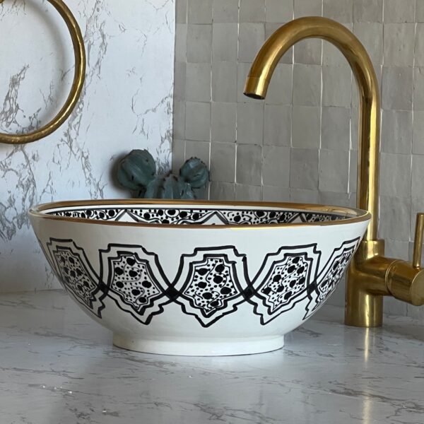 Artisan Moroccan Brass Bathroom Sink – Custom Ceramic Vanity Basin with Unique Glaze, Elegant Round Lavabo for Contemporary Bathrooms - Image 8