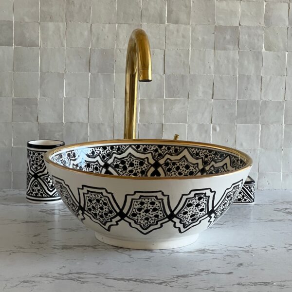 Artisan Moroccan Brass Bathroom Sink – Custom Ceramic Vanity Basin with Unique Glaze, Elegant Round Lavabo for Contemporary Bathrooms - Image 7