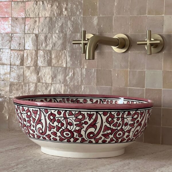 Handcrafted Moroccan Brass Bathroom Sink – Custom Ceramic Vanity Basin with Distinctive Glaze, Elegant Round Vessel for Modern Bathrooms - Image 6