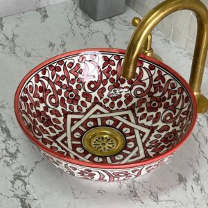 Handcrafted Moroccan Brass Bathroom Sink – Custom Ceramic Vanity Basin with Distinctive Glaze, Elegant Round Vessel for Modern Bathrooms